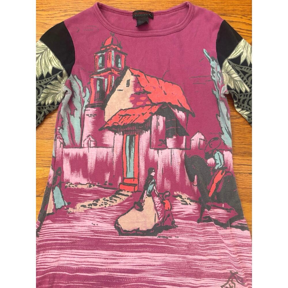 Custo Barcelona Vintage Y2K Graphic Top Flare Sleeve Art Print Spain Medium